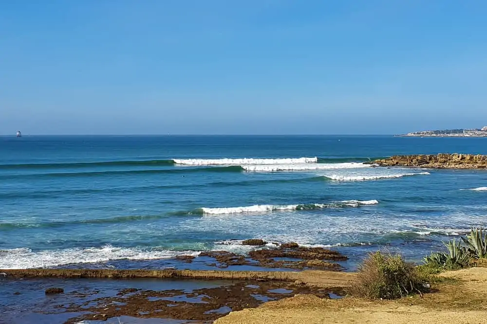 Surfing the long righthander at Bico in Sao Pedro do Estoril