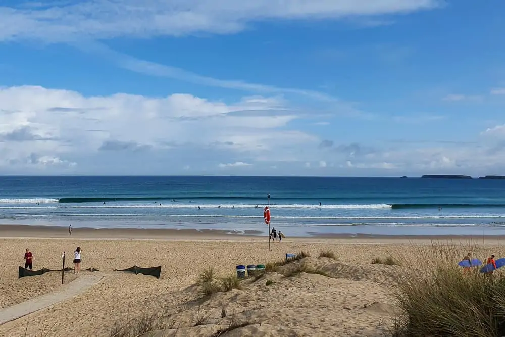 Easy waves breaking at the beach of Peniche Baleal Sul